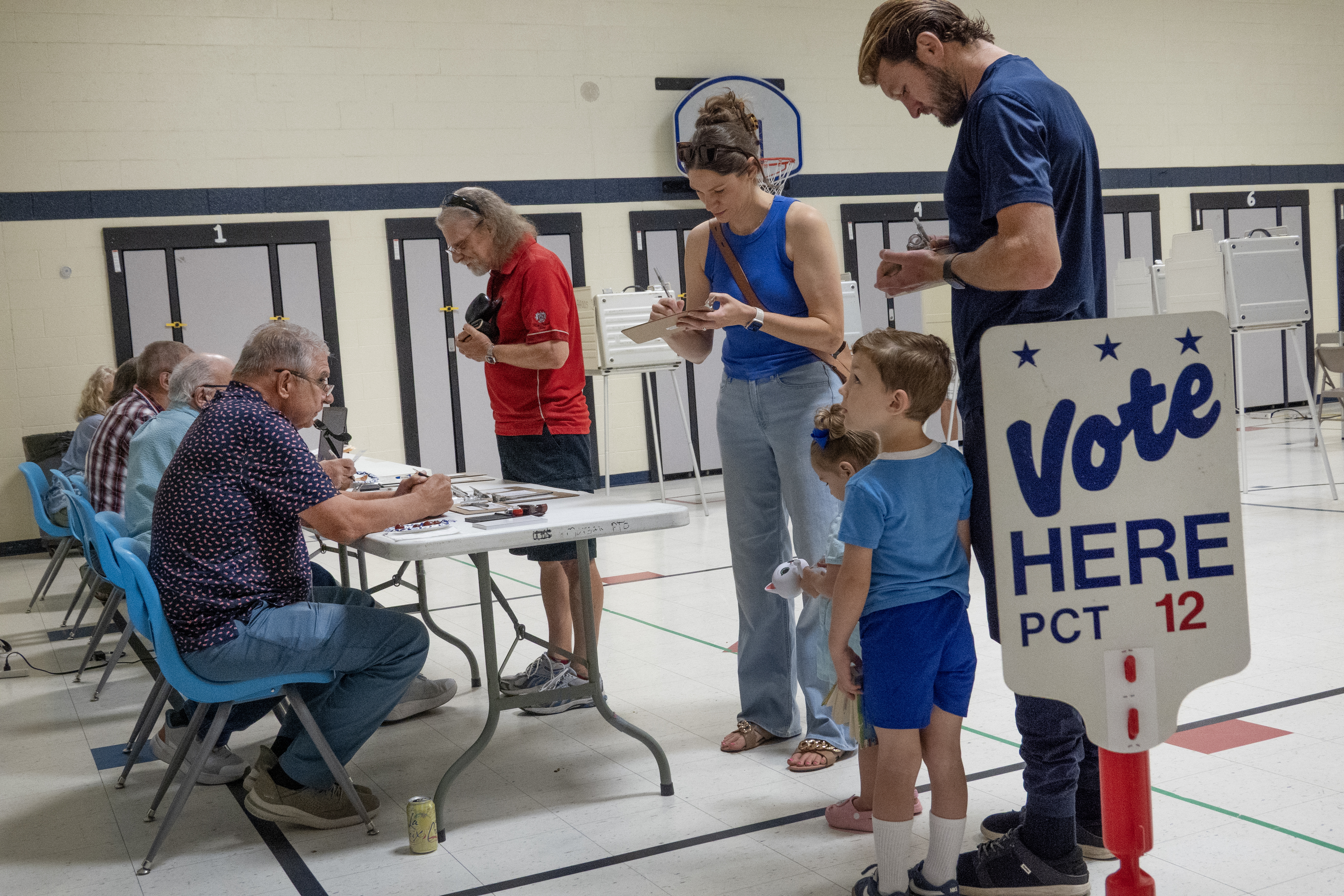 Voters at a polling place last month in Shelby, Michigan. The U.S. has not ever attempted to create a comprehensive list of American citizens before this administration and maintaining voter lists is the responsibility of states — not the federal government as the Constitution dictates that states control elections.
